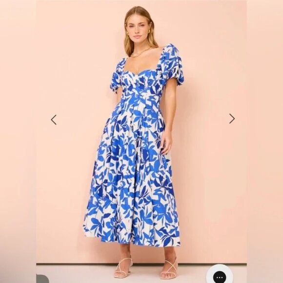 Shona Joy Dresses & Skirts - Shona Joy Puff Sleeve Bustier Midi Dress Bleue Size AU 12 US 8